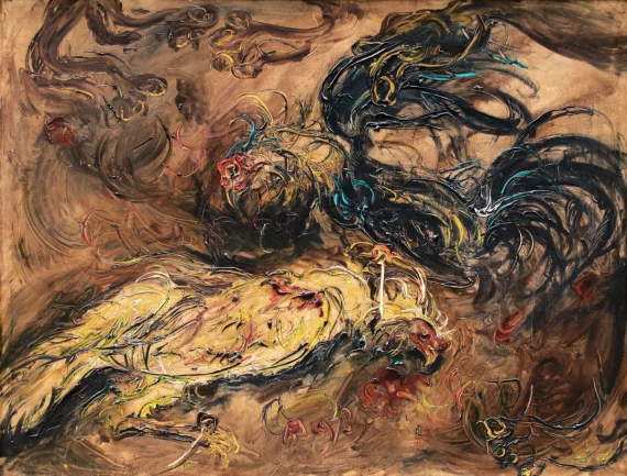 Affandi ~ Cockfight (Adu Ayam) | GLOBAL AUCTION