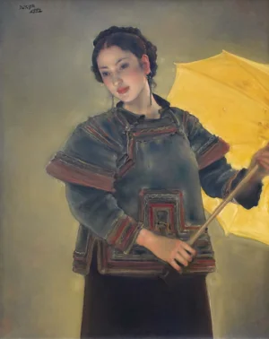 Pang Maokun - Girl Holding Yellow Umbrella