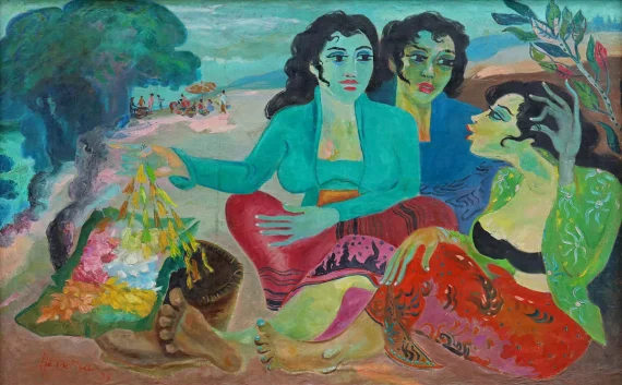 Hendra Gunawan ~ Three Women And Flowers (Tiga Wanita Dan Bunga) | GLOBAL AUCTION