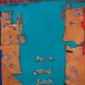 Umi Dachlan ~ Dialogue Of Two Vertical Fields On A Turquoise Green Background (Dialog Dua Bidang Vertical Dengan Latar Hijau Turquise) | GLOBAL AUCTION