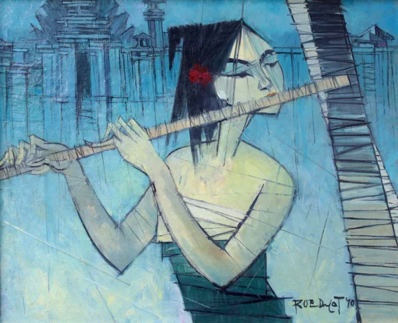 Roedyat Martadiredja ~ Balinese Girl Playing A Flute (Gadis Bali Sedang Meniup Seruling) | GLOBAL AUCTION