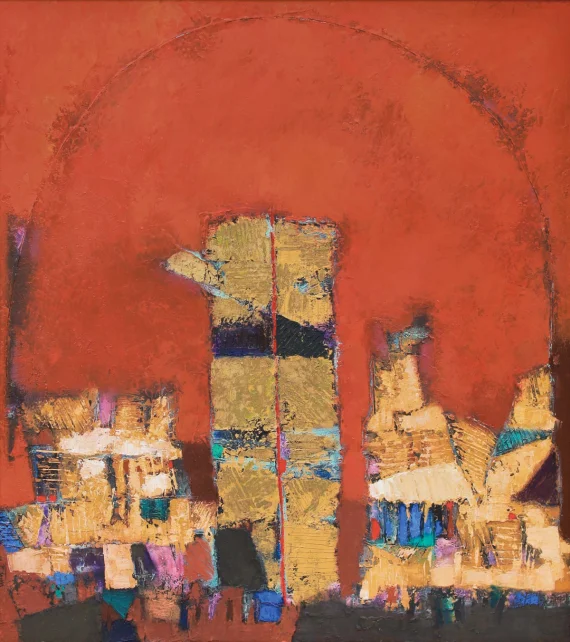 Umi Dachlan ~ Texture Composition On A Red Field (Komposisi Tekstur Di Atas Bidang Merah) | GLOBAL AUCTION