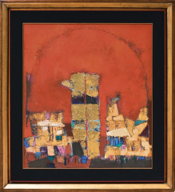Umi Dachlan ~ Texture Composition On A Red Field (Komposisi Tekstur Di Atas Bidang Merah) | GLOBAL AUCTION