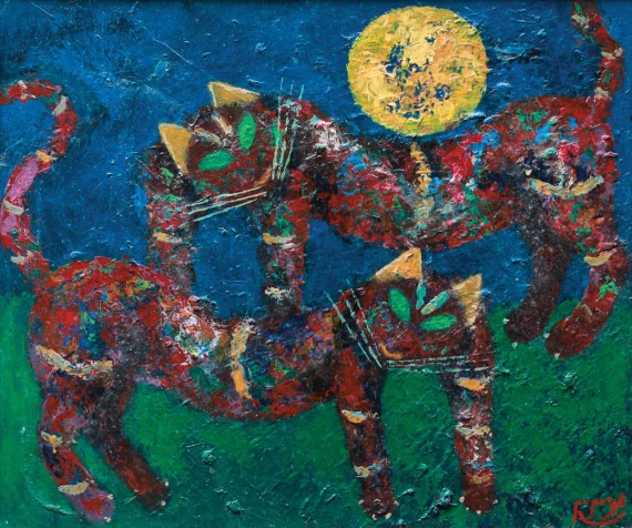 Popo Iskandar ~ Two Leopards And The Moon (Dua Macan Tutul Dan Bulan) | GLOBAL AUCTION