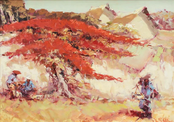 Lucien Frits Ohl ~ Street Vendors Under A Flamboyant | GLOBAL AUCTION