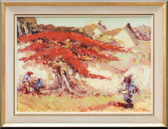 Lucien Frits Ohl ~ Street Vendors Under A Flamboyant | GLOBAL AUCTION
