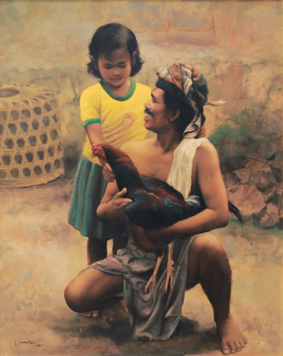 Inanta Hadipranoto ~ Father And Daughter With Rooster | GLOBAL AUCTION