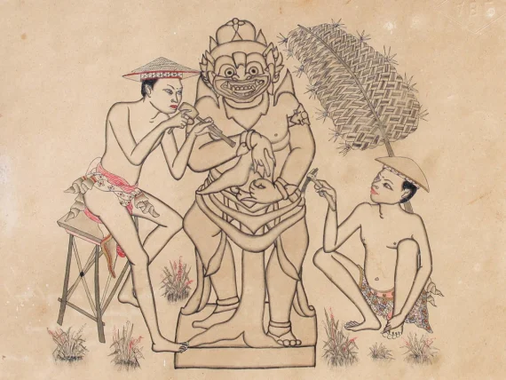 I Gusti Nyoman Lempad ~ Two Sculptors At Work | GLOBAL AUCTION