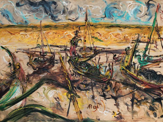 Affandi Koesoema ~ Boats At The Beach (Perahu-perahu Di Pantai) | GLOBAL AUCTION