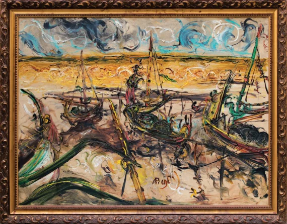 Affandi Koesoema ~ Boats At The Beach (Perahu-perahu Di Pantai) | GLOBAL AUCTION