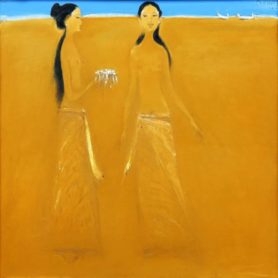 Srihadi Soedarsono ~ Two Women - Dialogue On The Beach | GLOBAL AUCTION