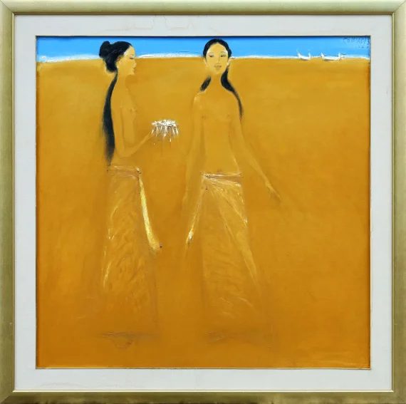 Srihadi Soedarsono ~ Two Women - Dialogue On The Beach | GLOBAL AUCTION